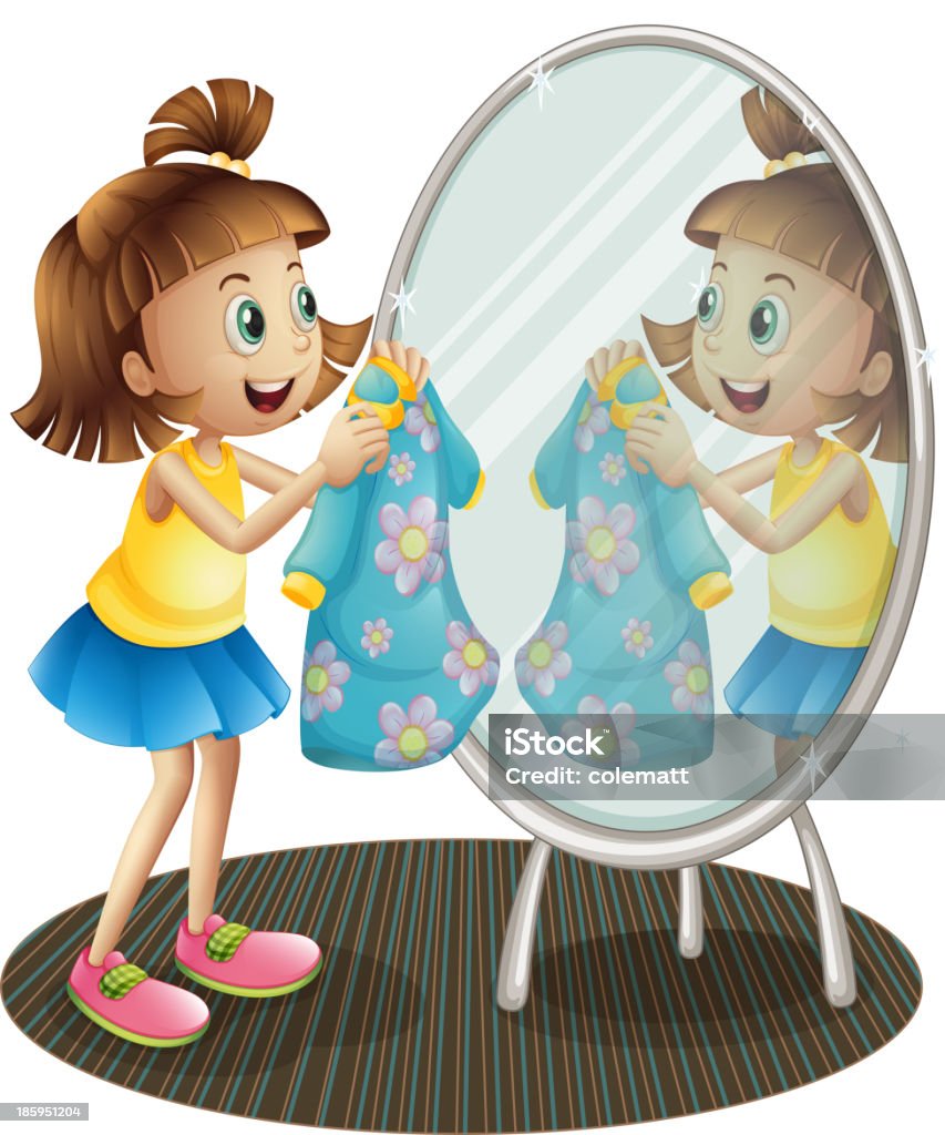 Fille regardant dans le miroir avec sa robe - clipart vectoriel de Adulte libre de droits