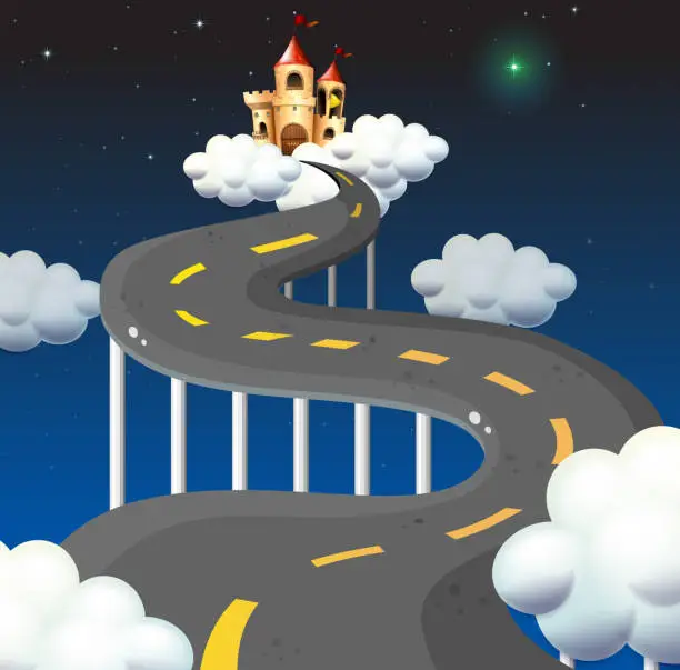 Vector illustration of curve road going to the castle