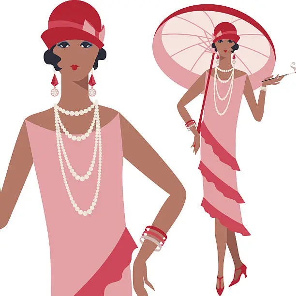 Vector illustration of Retro young beautiful girl of 1920s style.