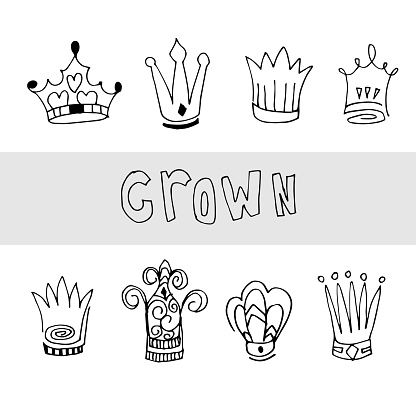Set Crown logo graffiti icon on white background.doodle illustration.