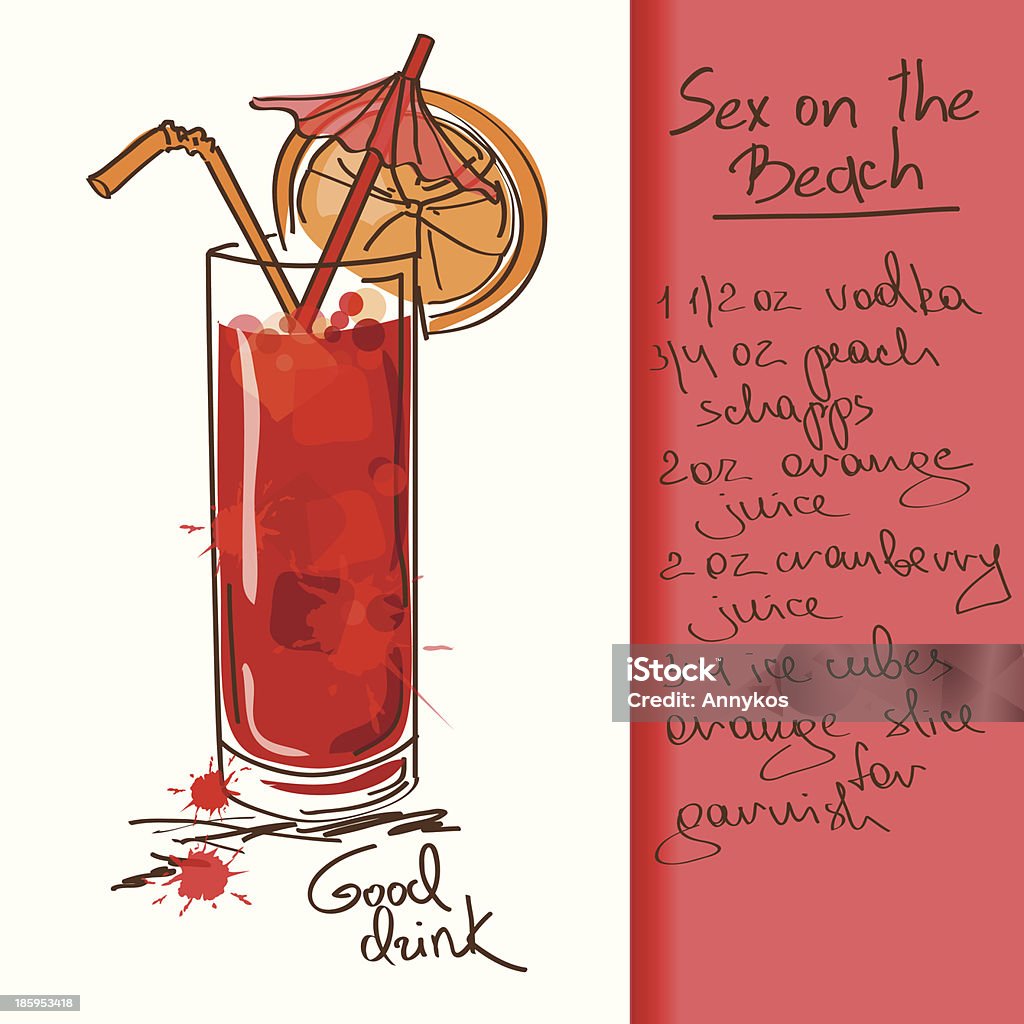Illustration with Sex on the Beach cocktail Illustration with hand drawn Sex on the Beach cocktail. Included Ai Cocktail stock vector