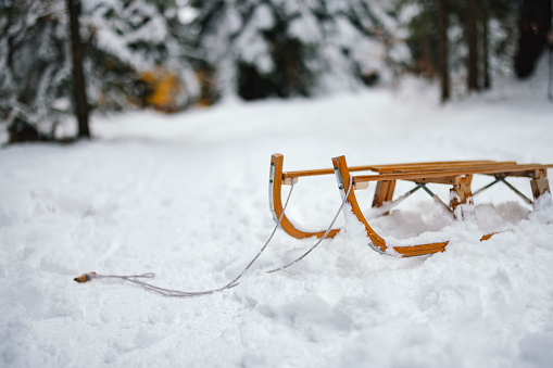 A view of an abandoned sleigh used during winter holidays.