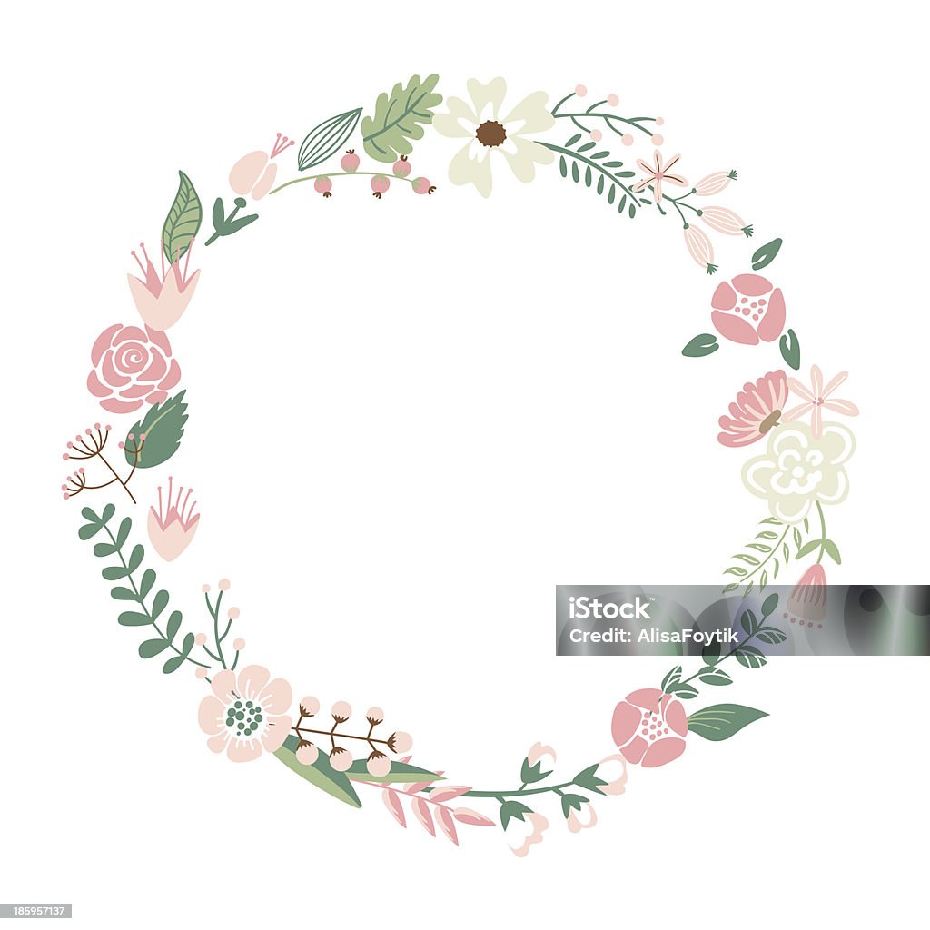 Flowers Floral Frame. Cute retro flowers arranged un a shape of the wreath perfect for wedding invitations and birthday cards Birthday stock vector