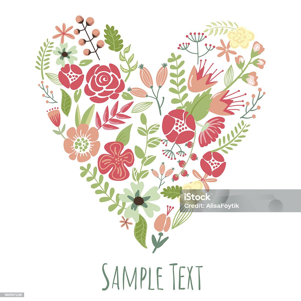 Flowers Floral Heart Card. Cute retro flowers arranged un a shape of the heart, perfect for wedding invitations ans birthday designs Clip Art stock vector