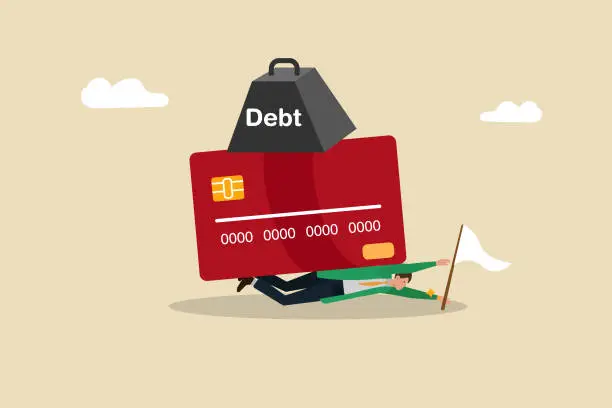 Vector illustration of financial and Credit card debt, financial problem, loan or obligation to pay back, money trouble or despair