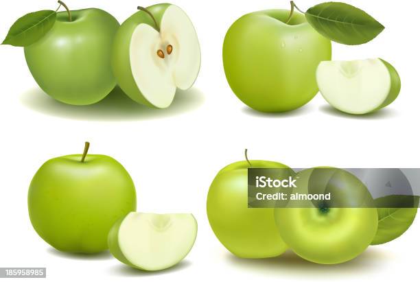 Montage Of Green Apples With Pieces Cut Stock Illustration - Download Image Now - Apple - Fruit, Green Color, Granny Smith Apple