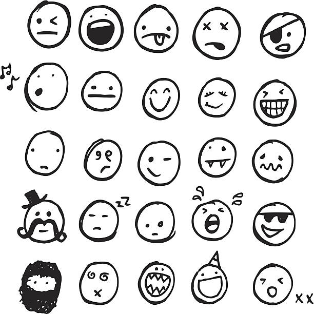 gekritzel emotionen - smiley stock-grafiken, -clipart, -cartoons und -symbole