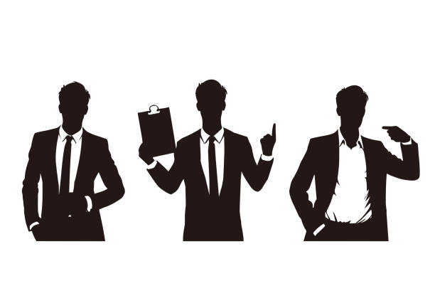 흑인과 백인 사업가 실루엣 - men inside of suit silhouette stock illustrations