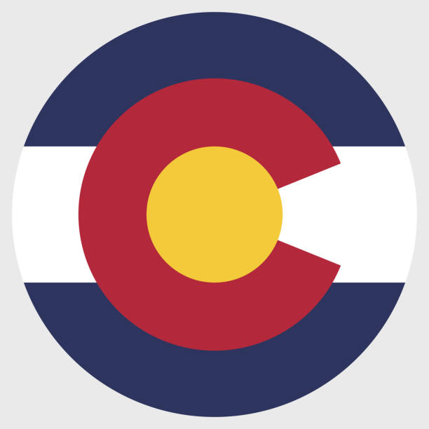 ilustrações, clipart, desenhos animados e ícones de a bandeira do colorado. ícone de sinalizador de botão. cor padrão. sinalizador de ícone de círculo. ilustração computacional. ilustração digital. ilustração vetorial. - colorado flag