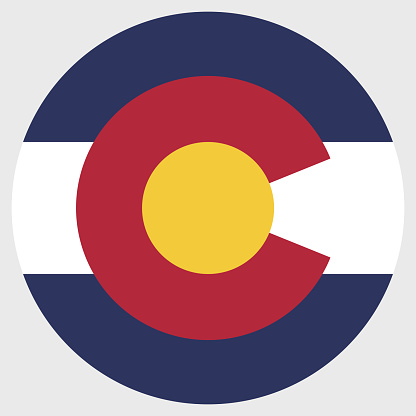 The flag of Colorado. Button flag icon. Standard color. Circle icon flag. Computer illustration. Digital illustration. Vector illustration.