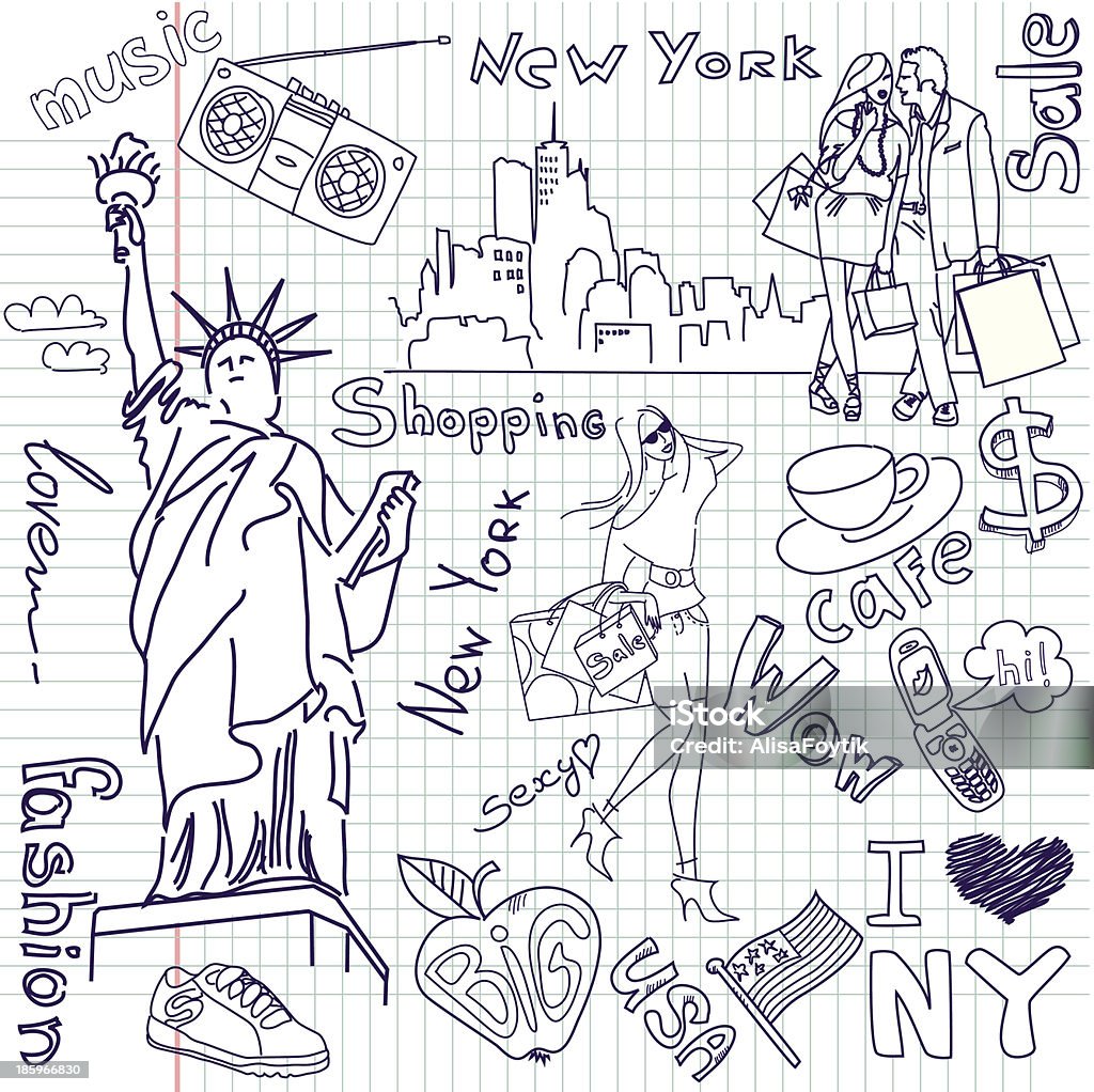 New York Doodles shopping in new york doodles Adult stock vector