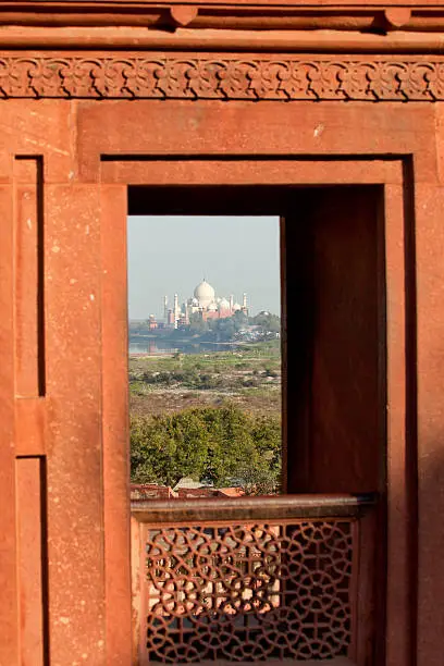 famous taj mahal from the agra fort at agra india