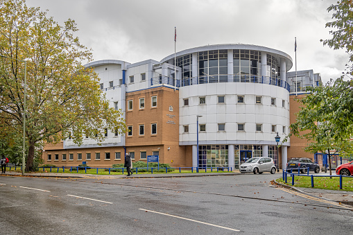 Grahame Park Way, Colindale, London, England - November 4th 2023:  Colindale Police Station is an example of modern British public architecture
