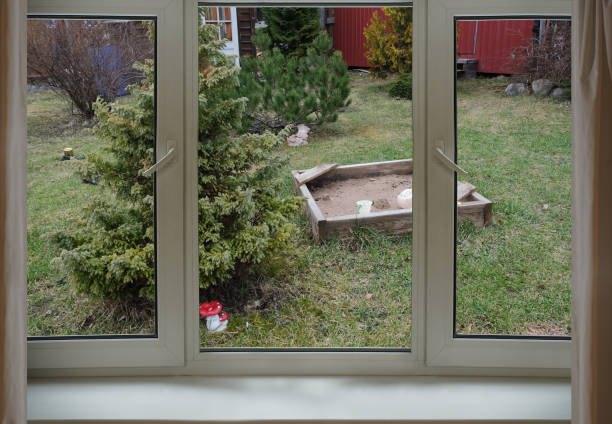 istock View from the window, children's playground with sandbox. 1859682641