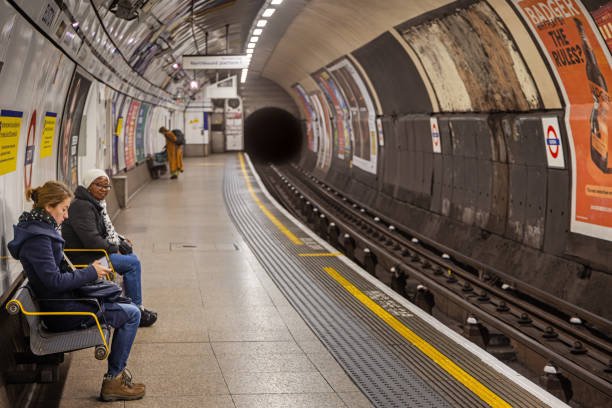 London, UK - 12 19 2017: London underground train arrives at Lambeth North station.