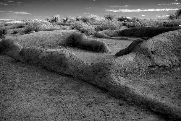 Casa Grande Ruins National Monument of the Pre-columbian Hohokam native Americans in Arizona USA infrared Black and white