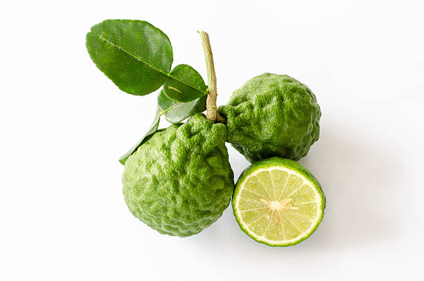 Kaffir lime Fresh kaffir limes and leaves isolated on white. kaffir stock pictures, royalty-free photos & images