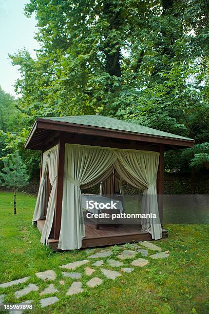 Spa Pavilion In The Forest Stock Photo - Download Image Now - Bed - Furniture, Color Image, Comfortable