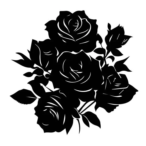 Vector illustration of Black roses bouquet silhouette isolated on a white background. Vector illustration.