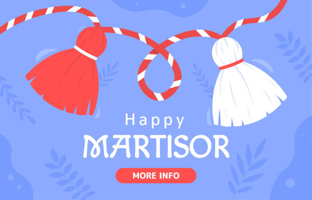 Happy martisor vector banner Happy martisor banner. Red and white dresses at string. Landing page design. Traditional romanian holiday and festival. Graphic element for website. Cartoon flat vector illustration moldovan flag stock illustrations