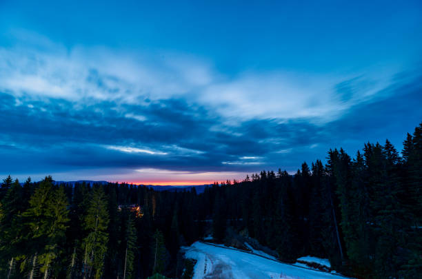 Sunrise over Rhodope Mountains. Smolyan province, Bulgaria, Europe.