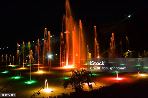 Fountain At Night Light Stock Photo - Download Image Now - Beauty, Beauty In Nature, Bright