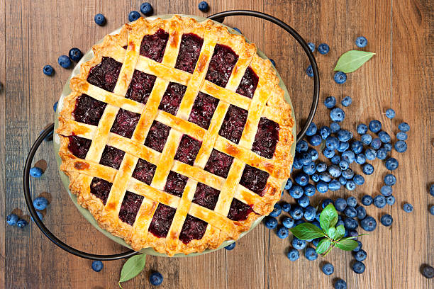 istock Top view of blueberry pie with lattice crust 185972499