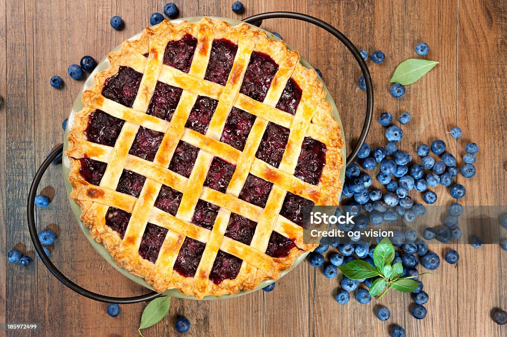 Top view of blueberry pie with lattice crust Top view of a blueberry pie Blueberry Pie Stock Photo