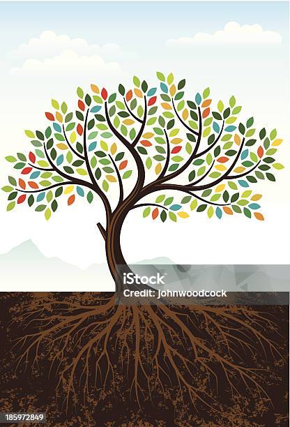 Elegant Colourful Tree Stock Illustration - Download Image Now - Tree, Root, Dirt