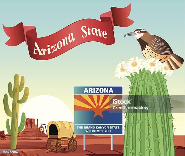Штат Аризона — стоковая векторная графика и другие изображения на тему Cactus Wren - Cactus Wren, Аризона - Юго-запад США, Большой Каньон