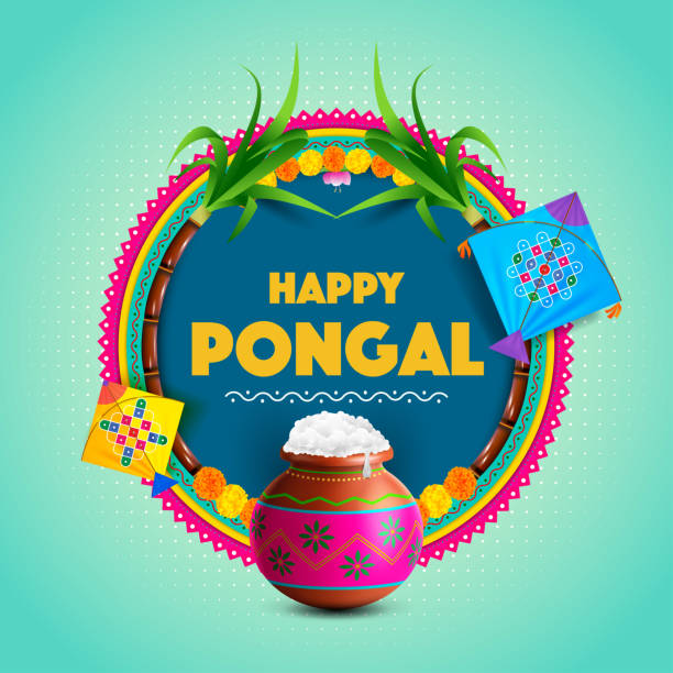 Vector illustration of Happy Pongal Holiday Harvest Festival in South India Vector illustration of Happy Pongal Holiday Harvest Festival in South India happy pongal pics stock illustrations