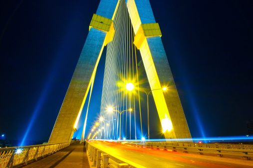 The Rama VIII Bridge over the Chao Praya River in Bangkok, Thailand