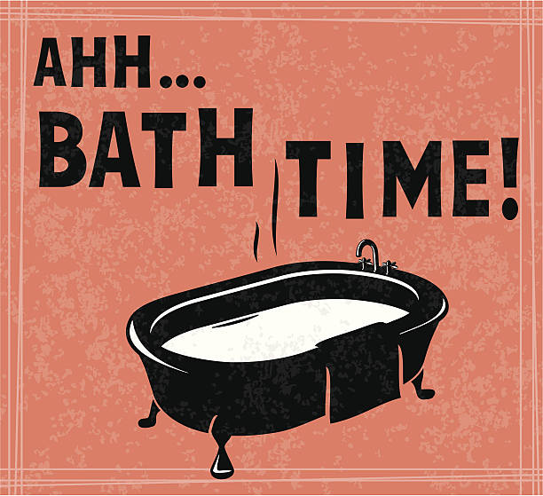 Bath Time Vintage Bath time poster with bath tub. free standing bath stock illustrations