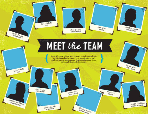 stockillustraties, clipart, cartoons en iconen met 'meet the team' portrait concept template - poster fotos