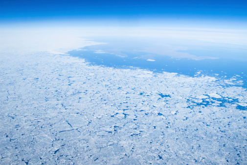 Aerial view showing sea ice near Prince Patrick Island, Inuvik, Northwest Territories, Canada during summer. Taken on July 29, 2012.