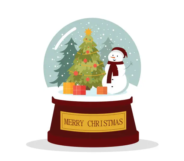 Vector illustration of Glass snow globe with snowman vector concept