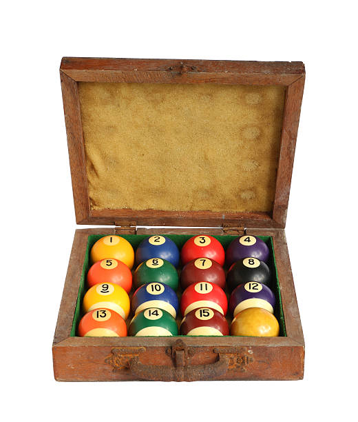 Billiard balls in wooden box Billiard balls (pool balls) in wooden box isolated on white background number 12 pool ball ball number stock pictures, royalty-free photos & images