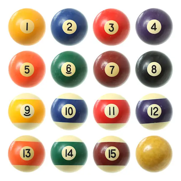 Billiard balls (pool balls) set isolated on white background