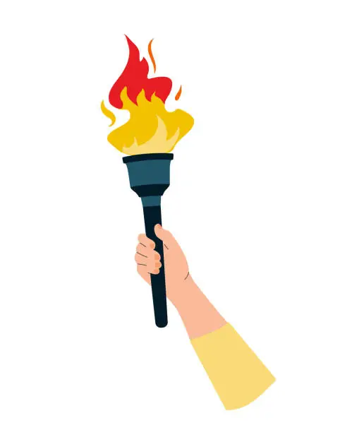 Vector illustration of Hand holding torch. Vector illustration in flat style .