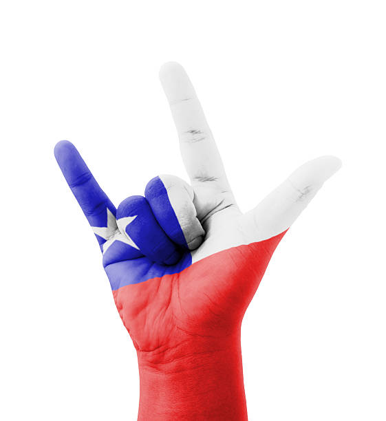 istock Hand making I love you sign, Chile flag painted 185978409