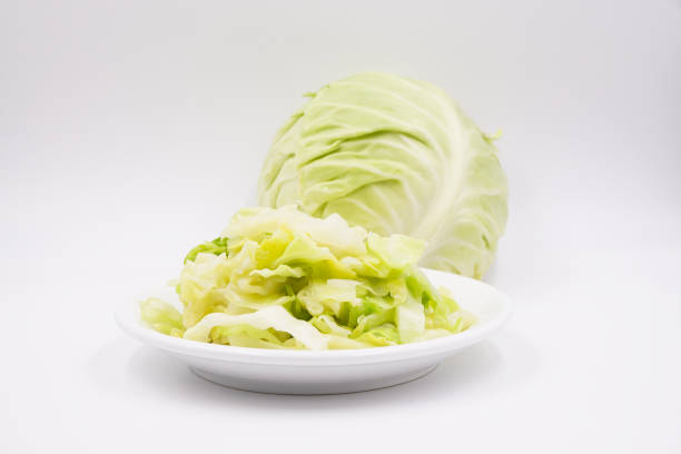 Fresh pieces of boiled green cabbage