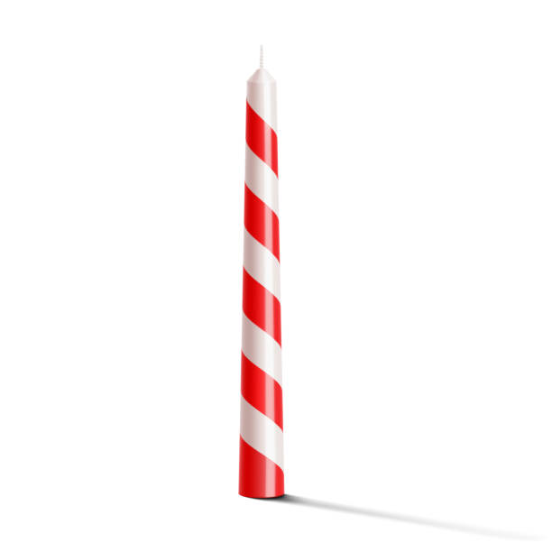 istock White and red striped wax candle isolated on white background. Festive decoration for birthday cake, New Year, Christmas, Holiday candle. celebration objects. Realistic 3d vector illustration 1859807514