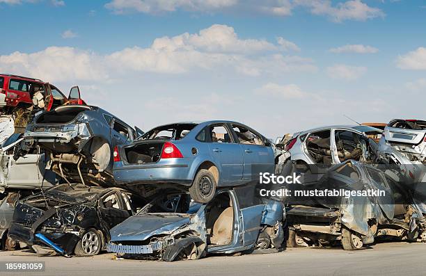 Recycling Of Cars Stock Photo - Download Image Now - Car, Scrap Metal, Garbage