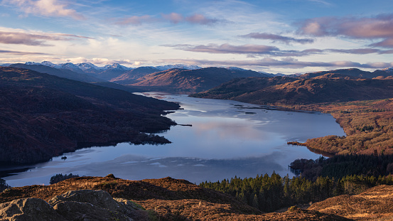A view of Loch Katrine and the Arrochar Alps from the summit of Ben A'an.