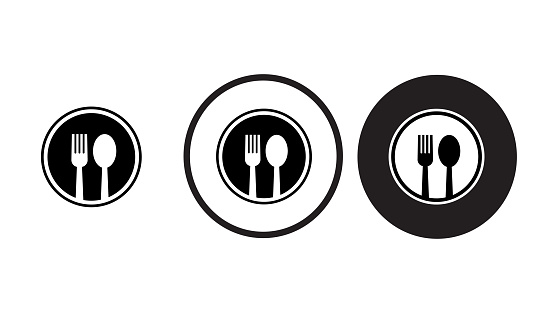 restaurant icon black outline for web site design 
and mobile dark mode apps 
Vector illustration on a white background