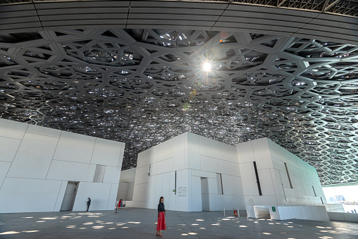 Dubai, United Arab Emirates - February 4, 2020: Entrance gate of EXPO 2020 Terra Sustainability Pavilion with characteristic architecture built for the postponed EXPO which will be held in 2021 in Dubai, United Arab Emirates