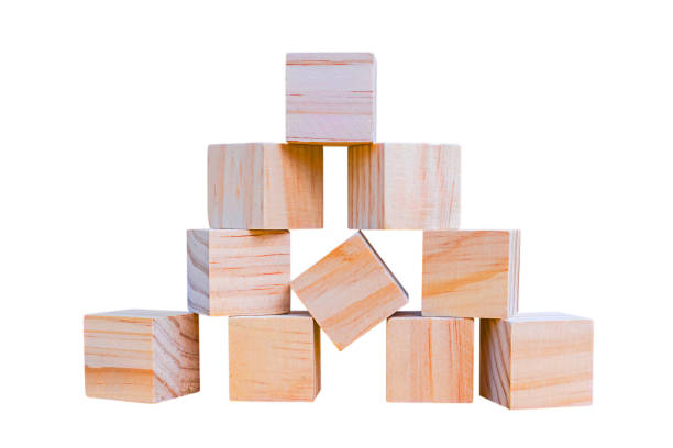 istock Wooden geometric shapes cube for conceptual design. Education game. isolated on a white background. 1859851729