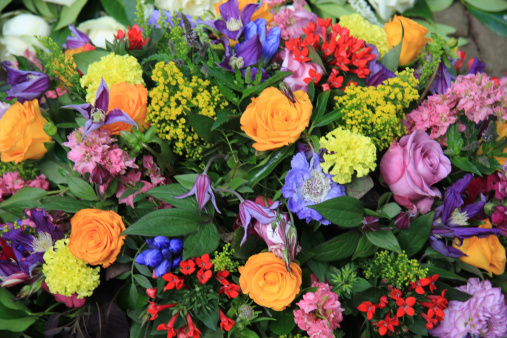 mixed floral arrangement in many bright colors