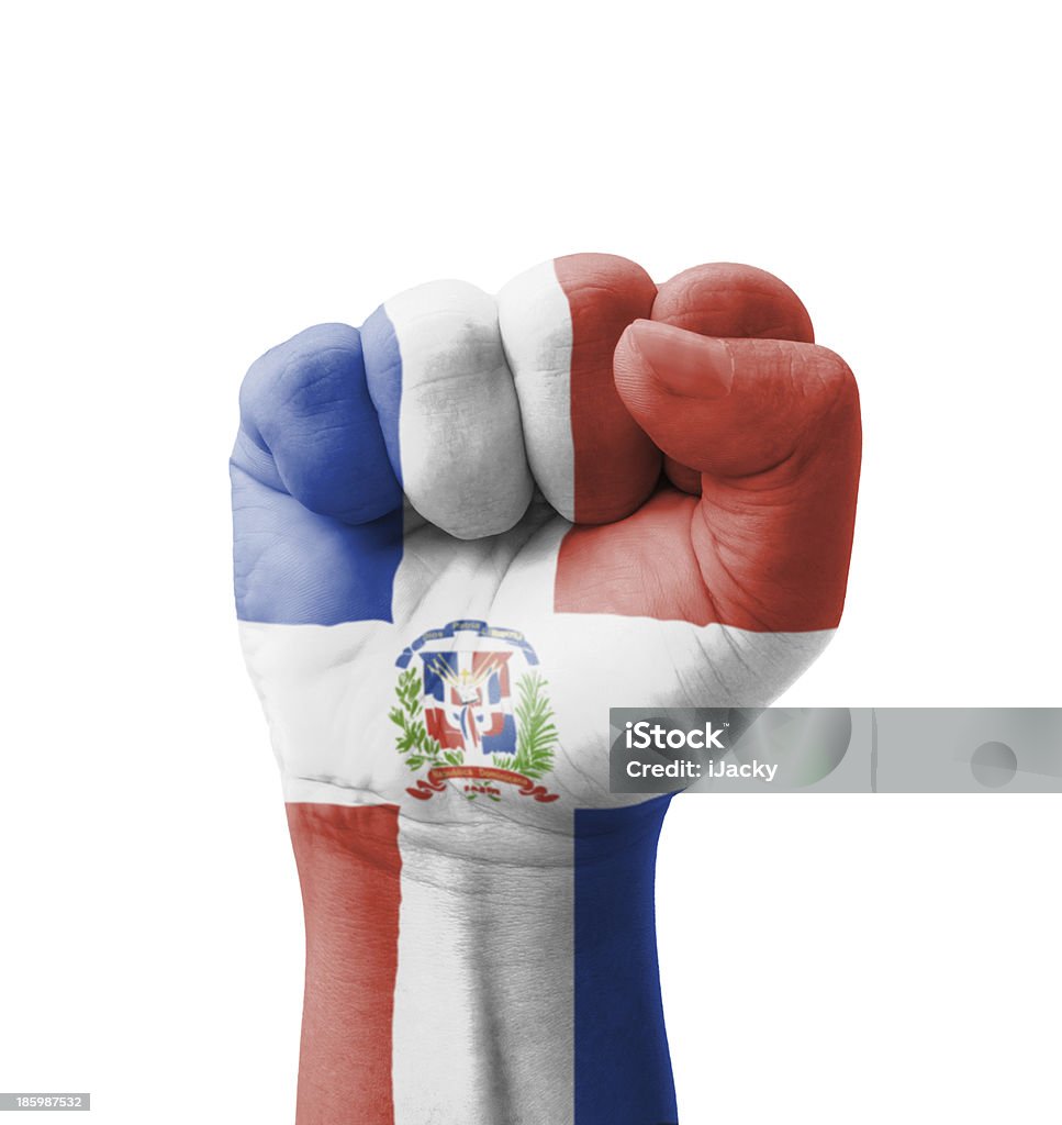 拳のドミニカ共和国国旗ペインティッド、多目的のコンセプト - お祝いのロイヤリティフリーストックフォト