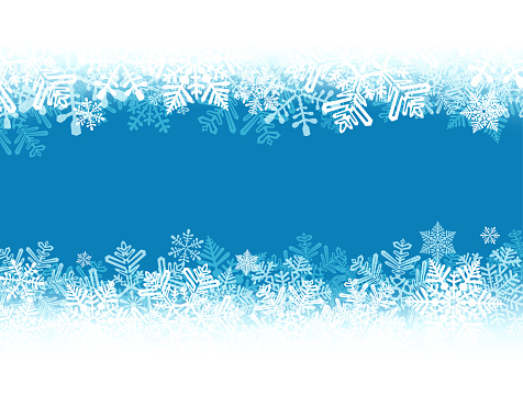 White and blue rough snow banner with beautiful snowflakes. Merry Christmas and Happy New Year greeting card. Vector illustration